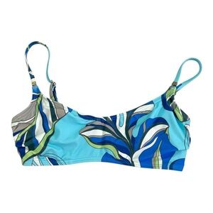 BEACH HOUSE SPF 50 Blue and Green Leaf Print Bikini Top